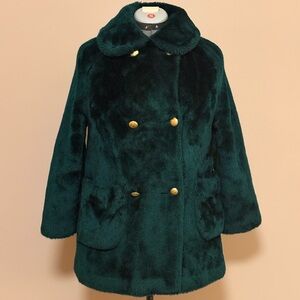 Vintage White Stag Green Teddy Jacket with Gold Buttons